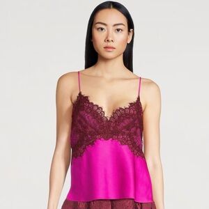 LoveShackFancy Talulah Pink Fuchsia Satin and Burgundy Lace Camisole Top 6 NWT!